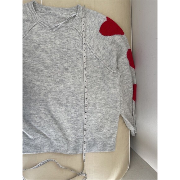Cece Soft Gray Sweater Red Heart Raglan Pullover M - Picture 5 of 7